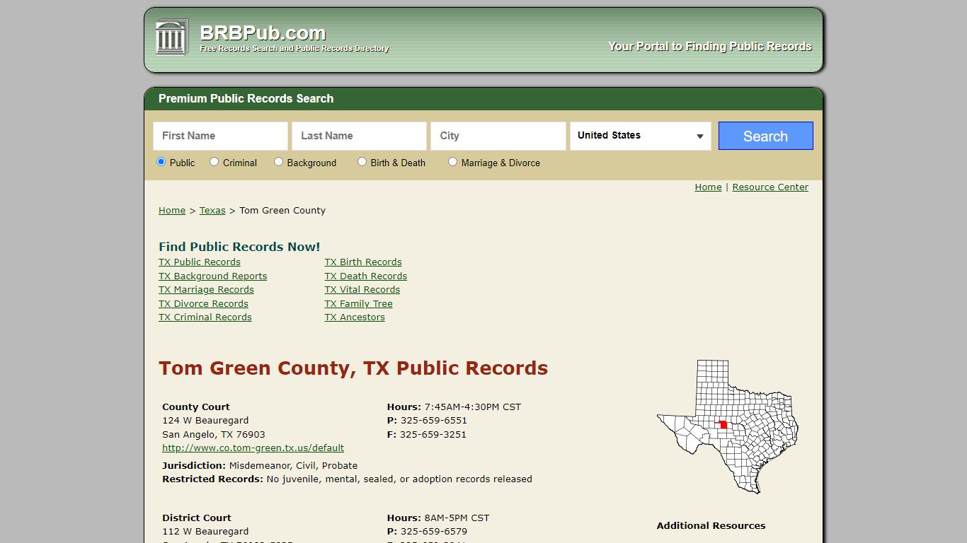Tom Green County, TX Public Records - BRB Pub