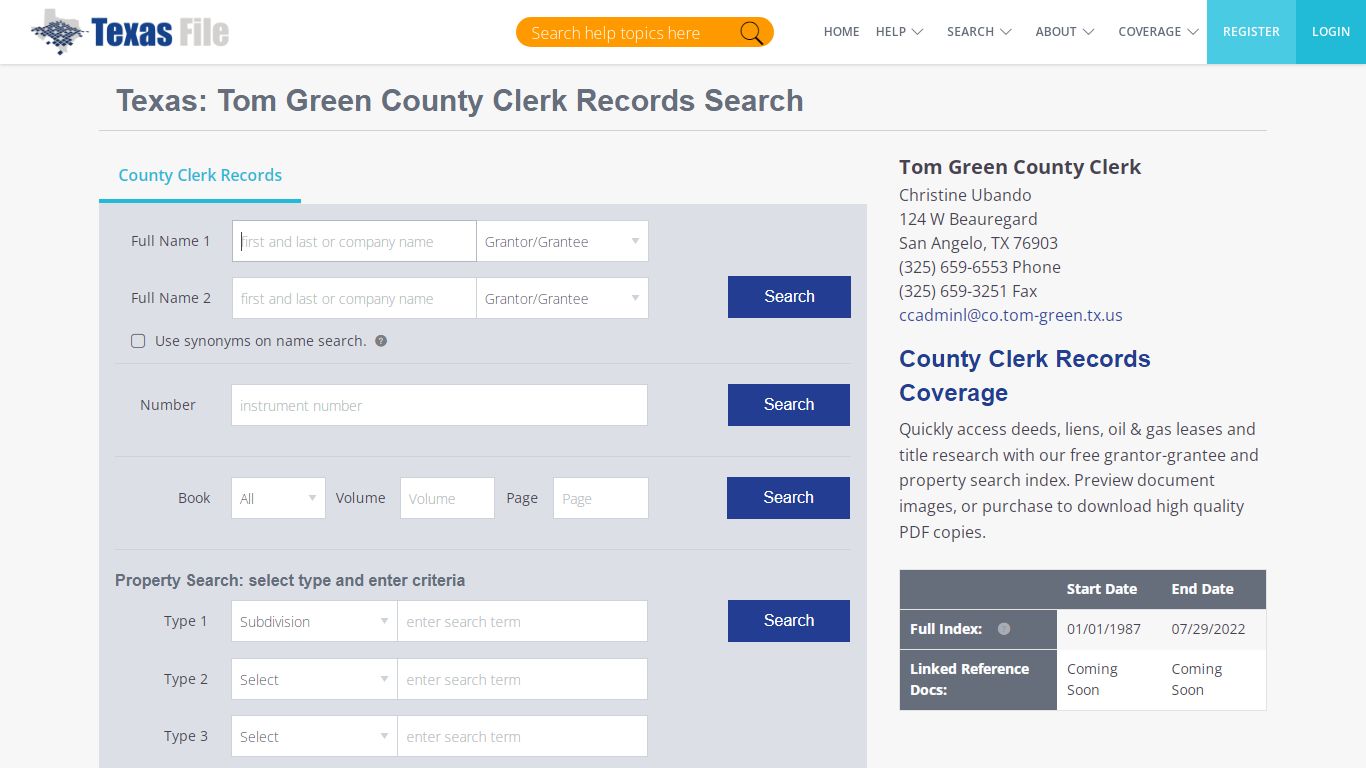 Tom Green County Clerk Records Search | TexasFile